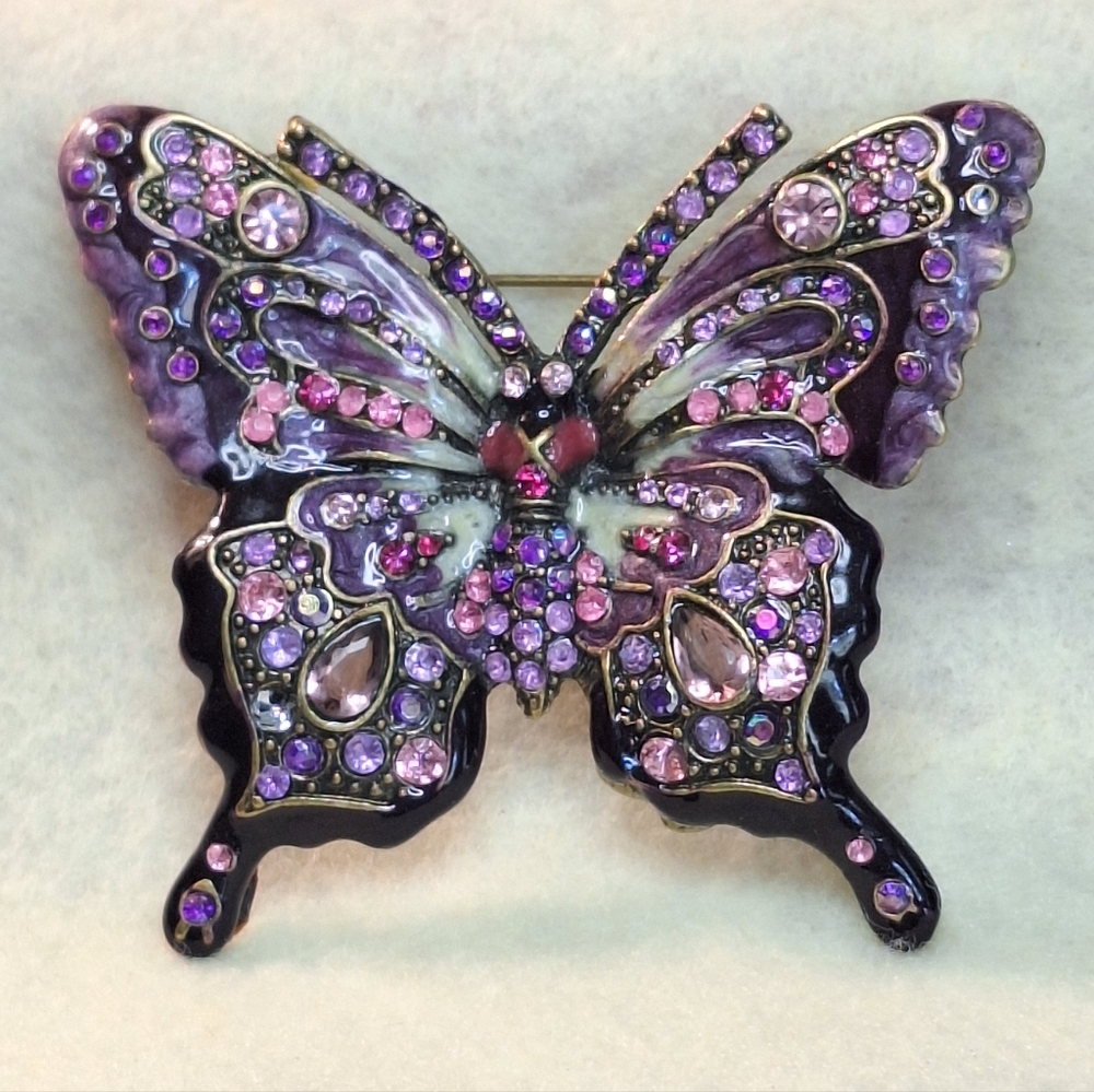 Butterfly Crystal Multi Tones Of Purple Brooch Pin 2 X 2.5 Inches